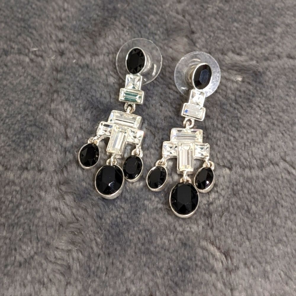 Vintage 90's Black & Clear Rhinestone Pierced Dangle Earrings - Picture 10 of 10